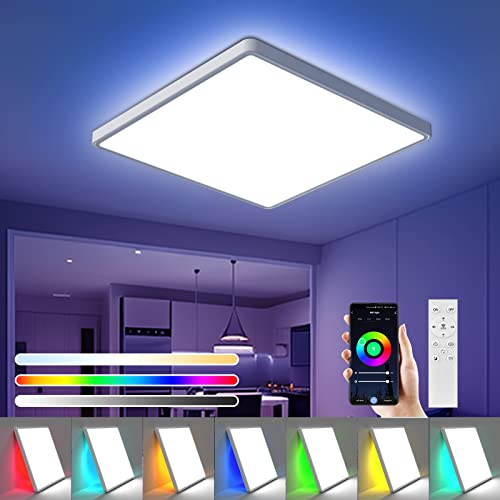 OTREN Led Deckenleuchte Dimmbar 36W, Quadrat Deckenlampe mit RGB Farbwechsel Hintergrundbeleuchtung, 3240LM Flach Panel Lamp für Badezimmer Wohnzimmer Schlafzimmer, IP44, Ø30CM
