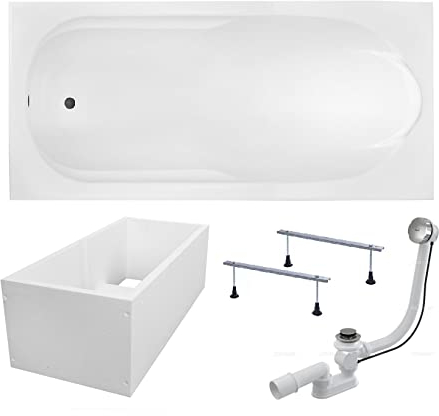 BADLAND Badewanne Original Weiß Acryl Wanne Rechteck BONA 170x70 KOMPLETTSET SET mit Premium Wannenträger + Füßen und Exklusive Chrom Automatik Ablaufgarnitur Made in EU 4in1