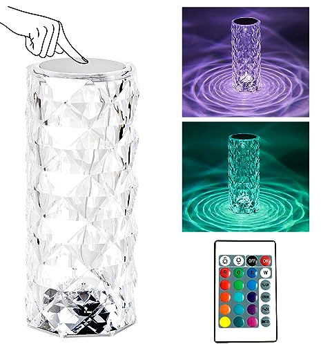 himmel LED Tischlampe aus Kristall Moderne Kreativität Rose Nachttischlampe Touch Lampe Dimmbar 16 Farben & 4 Modi Mit, Kristall Lampe RGB Farbwechsel Nachtlicht für Schlafzimmer, Studie Wohnzimme