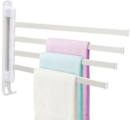 BestAlice Porte-Serviettes pivotant pour Salle de Bain, Barre Porte-Serviettes à 4 Bras en Acier Inoxydable, Support Mural Peu encombrant, avec Crochet, Rotation à 180 degrés pour Salle de Bain