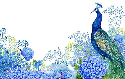 wandmotiv24 Fototapete Pfau Blumen Kunst Aquarell, 200 x 140cm - selbstklebende Strukturtapete, Wanddeko, Wandbild, Wandtapete, Feder Wasserfarben Vogel M6579