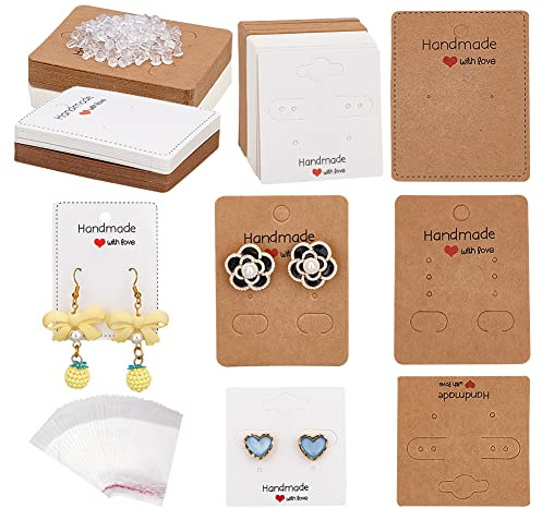 PandaHall 120 Stück Ohrring Anzeigekarte, 6 Stile Rechteck Karton Ohrringhalter Schmuckverpackung Hängekarten 120 Stück Durchsichtiger Siegelbeutel 240 Stück Kunststoff Ohrmuttern Für Ohrring Display