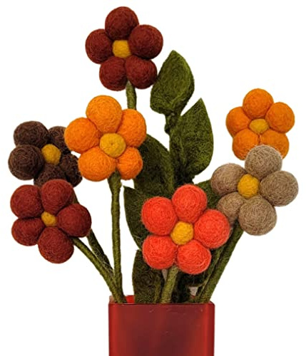 Din castle blombukett av 7 handgjorda filtblommor & 1 ast, rättvis handel, hållbar dekoration av filt, realistiska konstgjorda blommor, textilblommor, filtset blommor, tygblommor, filtblommor