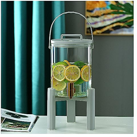 WYJRO Dispensador De Bebidas De Cristal,Dispensador De Bebidas De Vidrio con Grifo Y Estante De Plástico para Bebida Caliente O Fría- Garrafa De Agua,Gris,Golden Faucet+Base