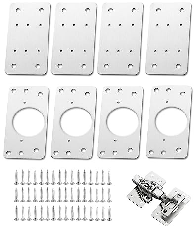 Vasemele 8 Stück Schrank Scharnier Reparaturplatte mit 48 Stück Schrauben Reparatur Scharniere Schranktür Möbelscharnier Platte Scharnier Reparaturset Edelstahl Reparaturplatten für Möbelscharniere