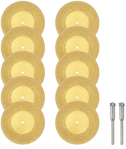 sourcing map 10pcs Diamond Cutting Wheel 60mm Titanium Coating Cut Off Discs Diamond Cutting Wheels Replacement with 2pcs 3mm Mandrel for Rotary Tools