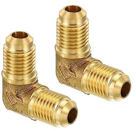 PATIKIL 1/4 x 1/4 Messing Rohrleitung Fitting 2 Pack Fackel 90 Grad Winkel Rohr Fitting Rohrleitung Adapter Anschluss für Klimagerät Kühlung Klempnerei