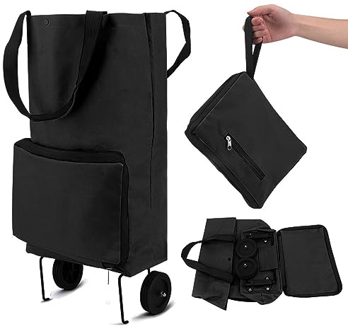 Amusingtao Carrito de compras plegable, bolsa de compras plegable con ruedas de goma, bolsas de tela Oxford, carrito de compras reutilizable para supermercado, bolsa de capacidad