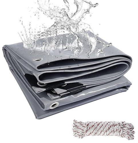 Jianyana Heavy Duty PVC Tarpaulin,Waterproof Tarp Sheet,2 x 2.5m 440 g/m² Grey,Reinforced Eyelets,UV & Tear-Resistant,Weatherproof,MultiPurpose for Garden Gazebo Outdoor Furniture Protection
