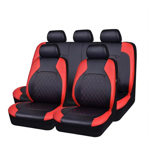 Auto Sitzbezüge Set für VW T4 T5 T6 Multivan/MK6 2000-2023, 9 Stück Leder Wasserdicht Bequem Autositzbezüge Sitzschoner Innenraum Zubehör,Red