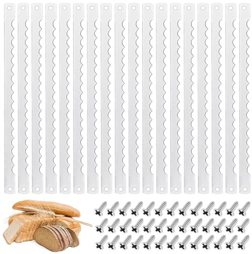 Lasnten 18 Pcs Bread Bow Knife Blades Stainless Steel Replacement Blade Serrated Bread Blade with Screws for Wooden baking Knife