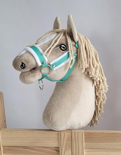 Super Hobby Horse Verstellbares Halfter für Hobby Horse A3 mit Fell. Set ohne Pferd. Mint weißes Fell