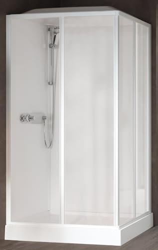 Novellini Media Glass A Standard Kopfbrause 90 x 70 cm Duschkabine Multifunktions-Öffnung Schiebemontage Winkel Mechanische Mischbatterie Glas Transparent Profil Weiß Höhe 226 cm