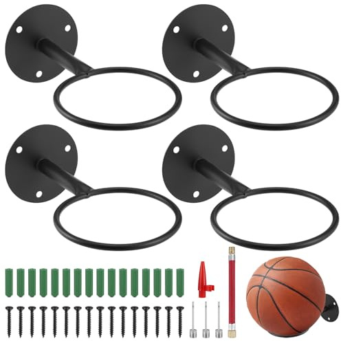 Fentar 4 Pezzi Porta Palloni da Parete Universale, Supporto Regolabile per Calcio, Basket, Pallavolo e Rugby, con Viti e Adesivi Forti, Ideale per Palestra, Garage e Scuola