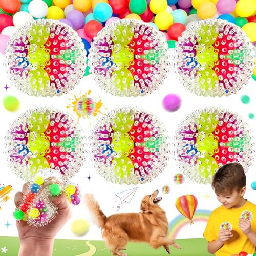 Brateuanoii 6 Stück Stress Spielzeug, Anti Stress Spielzeug, Mini Stressball Squishy Ball Mit Wasserperlen, Fidget Stress Ball Für Erwachsene, Squishy Stress Relief Bälle, Regenbogen Squeeze Bälle