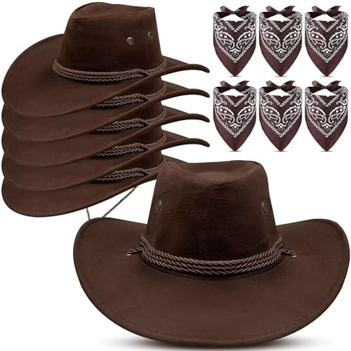 MSYU 12 Pcs Cowboy Hat for Women and Men, Unisex Western Cowboy Hat with Bandanna, Felt Wide Edge Western Cowboy Hats Classic Panama Hat Outdoor Wide Edge Cowboy Hats