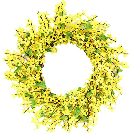 Sommerkränze für Vordertür gelbe Forsythienkranz Künstlicher Forsythien Türkranz Hängende Frühlingskranz für Haustür Veranda 50 cm