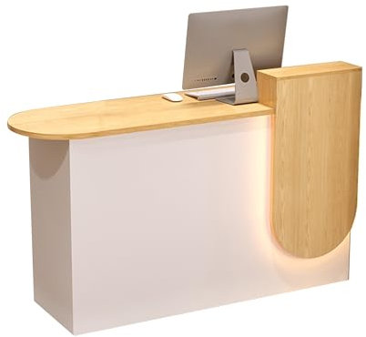 Moderner Empfangstresen mit Theke, Empfangstresen mit LED-Beleuchtung, moderner Kassentresen mit Schubladen, Empfangstresen für Convenience Store Hotel Beauty Salon(Natural,100 * 50 * 85cm)