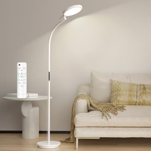 Relhafethy Floor SAD Lamp 10,000 Lux, UV-Free SAD Light Therapy Lamp with Touch & Remote Control, Timer & 5 Brightness & 5 Colour Temperatures, Adjustable Height Daylight Lamp for Home/Office Use