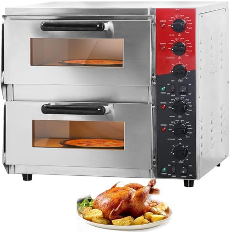 Llchaensc Four À Pizza Électrique, Deux Etages, 3200W, Pierre Réfractaire Four, Chaleur De Voûte Et De Sole Réglable Indépendamment, Fonction Minuterie, Four Double Cavité