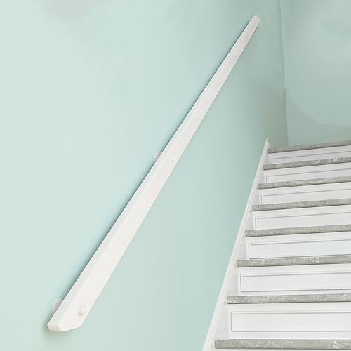 Pasamanos Escalera Madera, Barandilla de escalera antideslizante con soportes, Contra la Pared Kit de Barra de Agarre de Seguridad Para Ancianos y Niños, para Pasillo Villa Loft (White, 120cm)