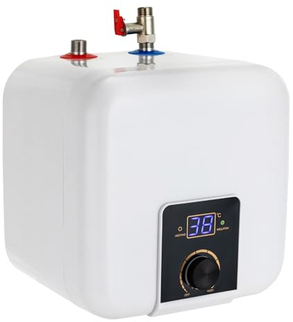 1500W IPX4 Elektronischer Durchlauferhitze mit 8L Tank, Mini Warmwasserbereiter mit LED Temperaturanzeige, Klein Instant Elektro Wassererhitzer mit Halterung für Küche Bad