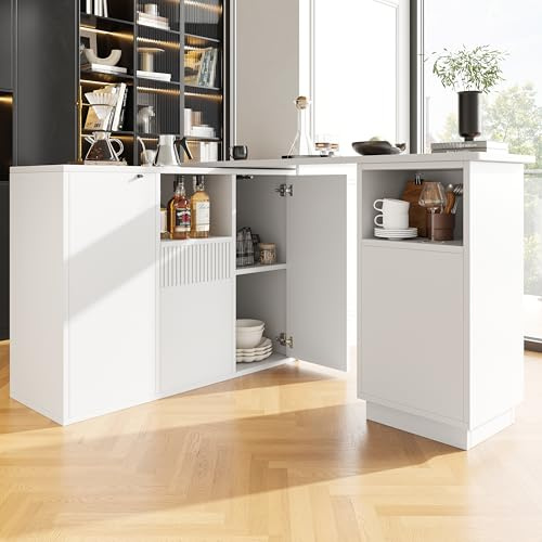 Zepneiy Bar à Manger Rotatif à 360° (100-210 x 30 x 100.9 cm) avec Rangement Ouvert, îlot de Rangement Multifonctionnel Moderne, Blanc