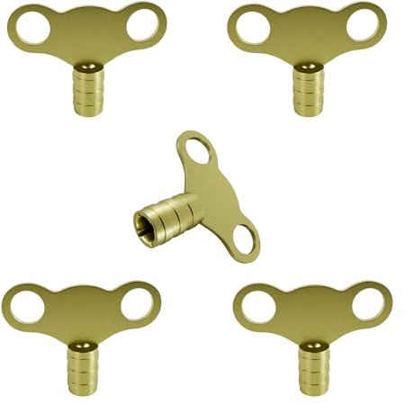 Solid Brass 5mm Universal Radiator Bleed Key, 5 Pack – Heavy Duty Valve Clock Key for Air Venting and Bleeding UK Radiators, Easy-to-Use Plumbing Tool for Central Heating Systems