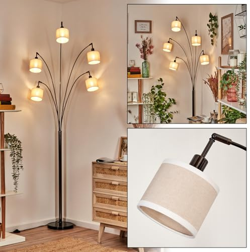 HOFSTEIN Stehleuchte Bassagoda, moderne Stehlampe mit Marmorfuß aus Metall/Stoff in Schwarz/Chrom/Beige/Weiß, verstellbare Leuchte mit Fußschalter, E14, Wohnzimmer, Schlafzimmer, Flur, Büro