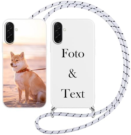 Yoedge Handykette Personalisierte Handyhülle für Samsung Galaxy A56 Weiß Hülle mit Band Kordel 6,7, Selbst Gestalten Personalisiert mit Foto Bild Text Schutzhülle Cover für Samsung A56 Case