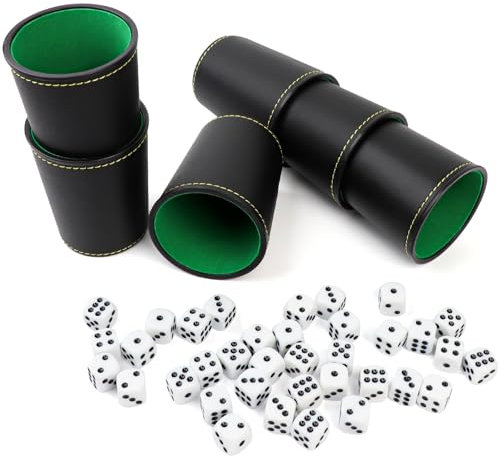 ROTKUSZ Schocken Set, 6 Würfelbecher Leder mit 36 Würfeln, Knobelbecher, Leder Würfelbecher, Würfelspiel, Reisespiele für Erwachsene, Casual Games Bar Puzzles Spielzubehör, Schwarz