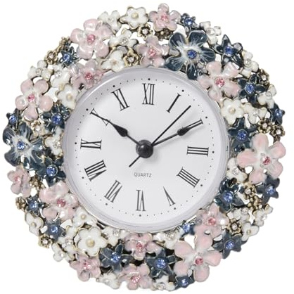 thewense Horloge de table florale décorative (fleurs roses)