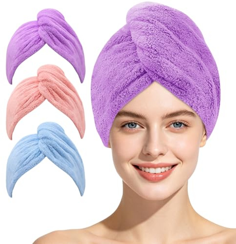 Laicky 3-pack mikrofiber hårhandduk mjuk, absorberande, snabbtorkande håromslag