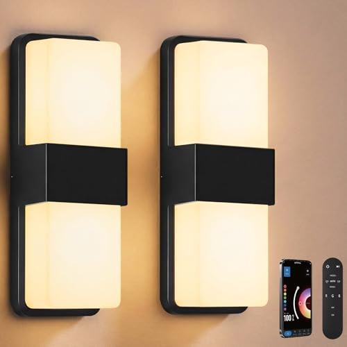 FILIYANO Outdoor Wall Lights, RGBCW Smart LED Lamp, Color Changing Front Door Sconce, Porch Lights Outdoor Light Fixture,12in Exterior Wall Sconces, Remote & Wi-Fi Control, IP65 Waterproof, 2 Pack