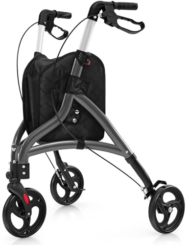 RELAX4LIFE Deambulatore Pieghevole per Anziani, Deambulatore Compatto e Leggero in Alluminio, Portata 136 kg, Altezza Regolabile in 6 Livelli, Rollator per Anziani (Grigio)