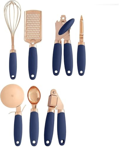 Set di Utensili da Cucina alla Moda da 7 Pezzi, Accessori da Cucina, Utensili da Cucina Moderni in Acciaio Inossidabile Rivestito in Rame, A, One Size