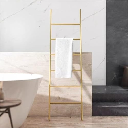 Échelle Porte-Serviettes Métallique pour Serviettes Et Vêtements, 6 Barres, Support Autoportant pour Salle De Bain, Chambre Ou Buanderie, Étagère Décorative Et Pratique(Gold)