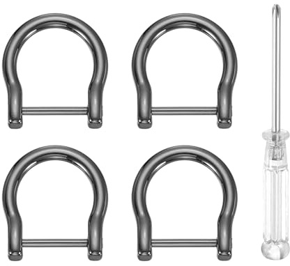 sourcing map 4pcs D-Rings Screw in Shackle 3/4 Metal Horseshoe U Shape Semicircle D Ring Purse Key Holder with Screwdriver for DIY Leather Craft Keychain Collar Accessories, Gun Black