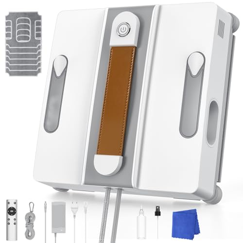Fensterputzroboter, Fensterreiniger Elektrisch mit Vier-Düsen-Sprühfunktion, 3 Automatische Reinigungsmodi, Smarte Navigation, Kantenerkennung, Sicherheitssystem, Fernbedienung und 6 Reinigungstücher
