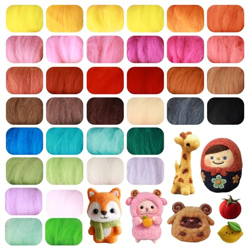 Luxoraiova Filzwolle 36 Farben Set, Premium Merinowolle Trockenfilzen, 108g Filz Starterset, Filzwolle Nadelfilzen Set für Heimwerker, Handwerk, Reparaturen, Nadelfarben, Heimdekoration