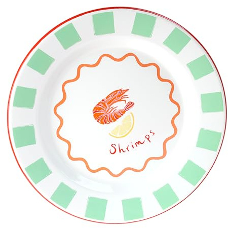 Talking Tables Bon Appetit plato llano esmaltado 25 cm con diseño de gamba, resistente a roturas y apto lavavajillas, vajilla reutilizable para interior y exterior