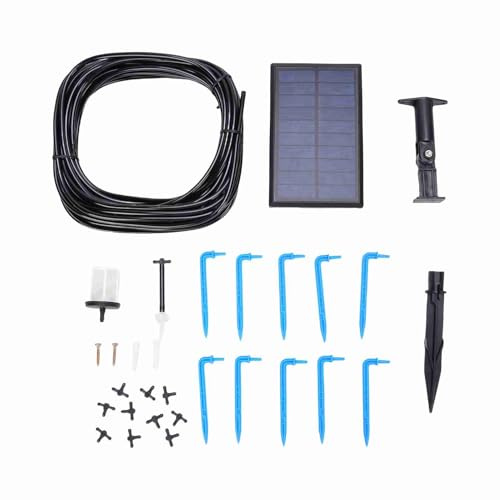 Dioche Kit d'irrigation Solaire Goutte à Goutte pour 10 Plantes en Pot, Système d'arrosage Automatique des Plantes avec 6 Modes de Minuterie, Débit de 400 Ml/min, Alimentation Solaire avec (BLACK)