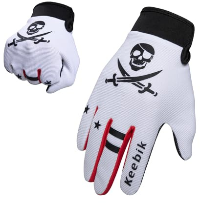 Keebik Kids Dirt Bike Gloves, Kids & Youth Power Sports Riding Gloves for Motorcycle, BMX, Mountain Bike, ATV, Full Finger Children Skull Gloves for Cycling Camping Fishing (KV2, Medium [6-8 Yrs])