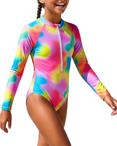 Xumplo Teen One Piece Swim Costume for Girls Long Sleeve Casual Beach Clothes Outfits Quick Dry Swimwear
