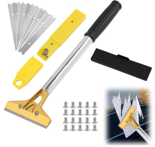Rascador De Vidrio De Mango Largo Con 10 Cuchillas De Acero Al Carbono,Rasqueta Vitroceramica,Rasqueta Suelo,Raspador Con Agarre Suave Para Ventanas,Parabrisas,Granito,Paredes Y Azulejos