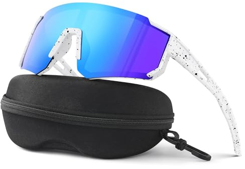 XULIDEONG Lunette de Soleil Enfant, Lunette Soleil Sport Enfant, Lunettes de Cyclisme Enfants avec Étui à Lunettes, Protection UV400 Lunette Velo Enfants pour Course à Pied, Cyclisme