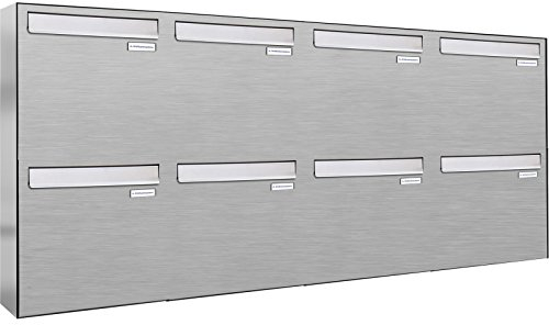 AL Briefkastensysteme 8er Briefkasten für Tür/Zaundurchwurf in V2A Edelstahl, 8 Fach, wetterfeste Premium Briefkastenanlage Design modern
