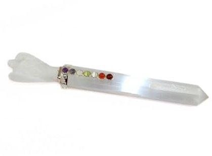 Jet Selenite Angel Wand Stick Approx 4.5-5 inch Energized Natural Pointed Carved Chakra Balancing Spiritual Angel Aura Massage Meditation Stick