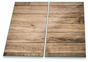 Herdabdeckplatte Abdeckung Ceranfeld Abdeckplatte Schneidebrett 2-Teilig 60x52 Bretter Holz Braun Spritzschutz Glasplatte Ceranfeldabdeckung Schutz Herdschutz Sicherheitsglas Glasschneidebrett 2x30x52