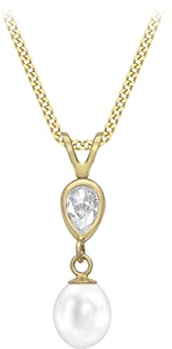 CARISSIMA Damen 9 Karat Gelbgold Süßwasserperle und CZ Anhänger 6 mm x 22,7 mm auf 9 Karat Gelbgold Diamantschliff Bordsteinkette - 0,7 mm - Länge 46 cm